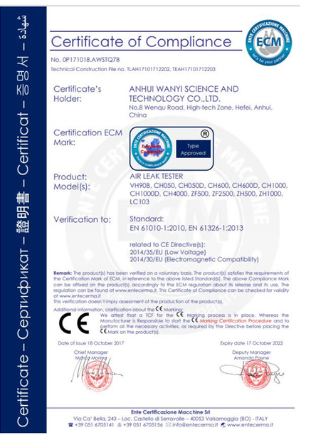 China Anhui Wanyi Science and Technology Co., Ltd. certification